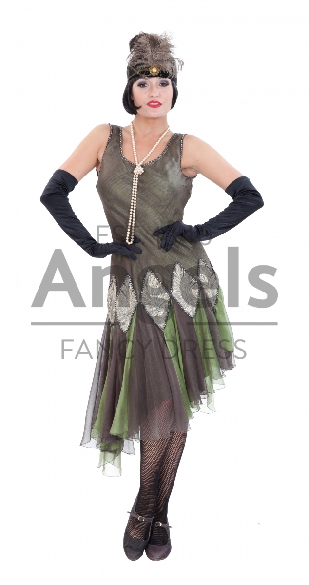 green emerald velvet dress vintage flapper dress 1920s evening dress hire UK | Gatsby Fancy Dress |  Charleston Fancy Dress Hire main image 1
